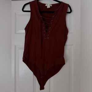 Maroon Tie-up Bodysuit Size L